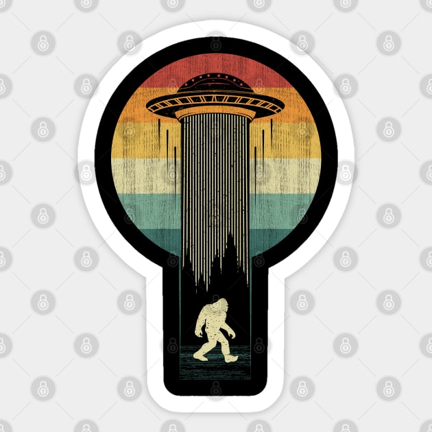 Retro Bigfoot Ufo Abduction Sticker by Tesszero